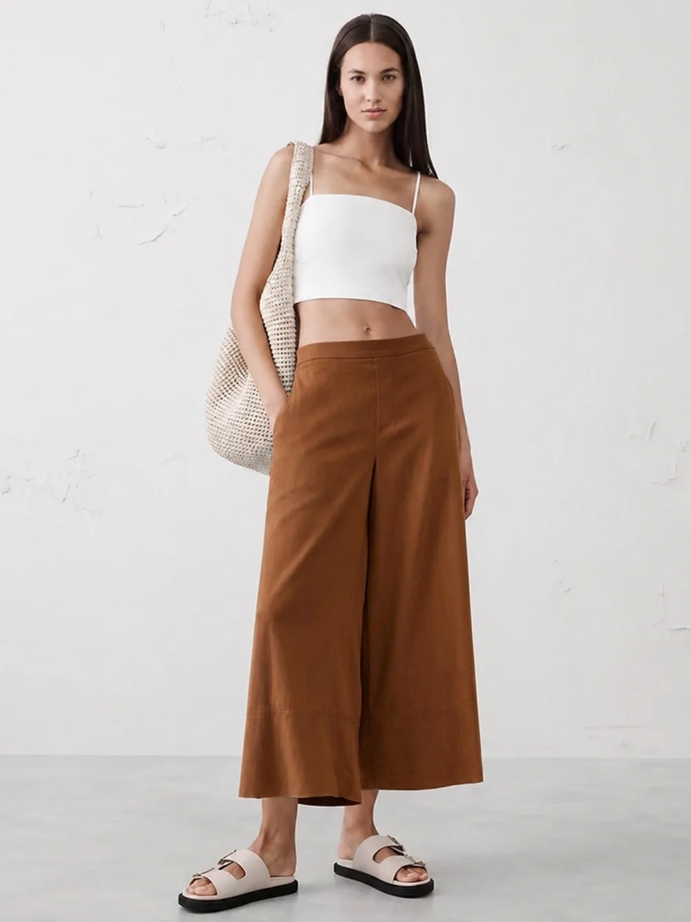 NWT! Banana Republic Wide Leg Linen Blend Cropped Pull On Pant